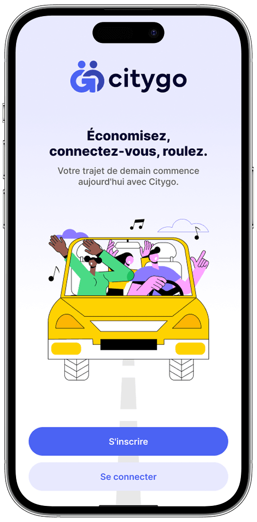 citygo App Preview showing the ridesharing interface